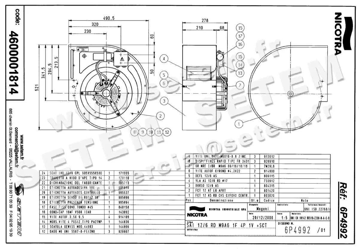 4624001814-VENTILATEUR NICOTRA GEBHARDT SAI12/6RD 550W 4P M230V 1V M9A6 +BB *6P4992* 2