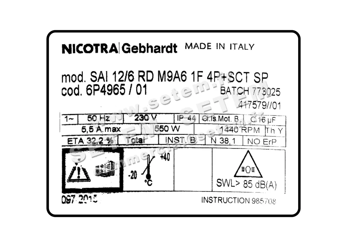 4624001816-VENTILATEUR NICOTRA GEBHARDT SAI12/6RD 550W 4P M230V 1V M9A6 +BB SP *6P4965* 5