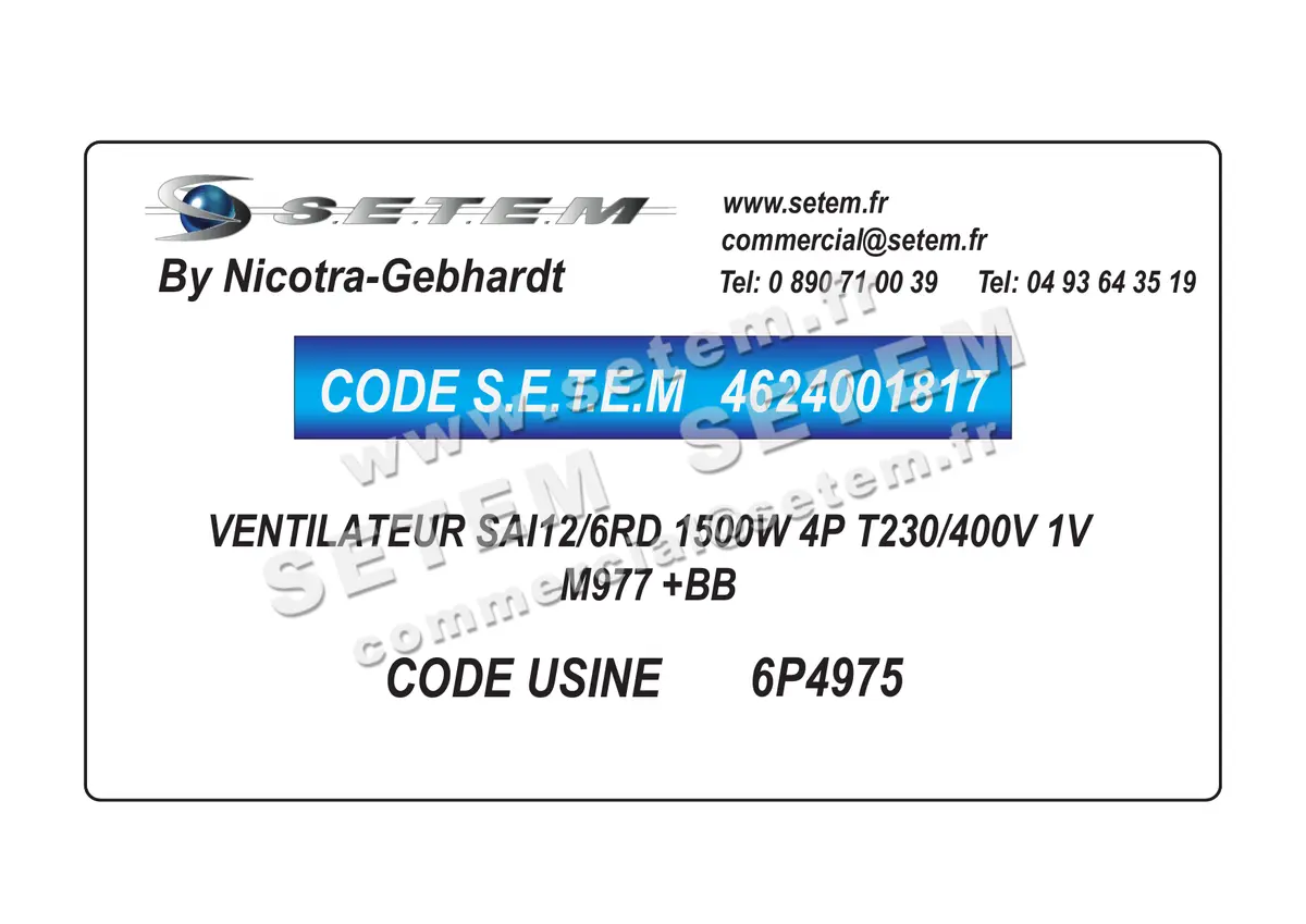 4624001817-VENTILATEUR NICOTRA GEBHARDT SAI12/6RD 1500W 4P T230/400V 1V M977 +BB *6P4975* 4