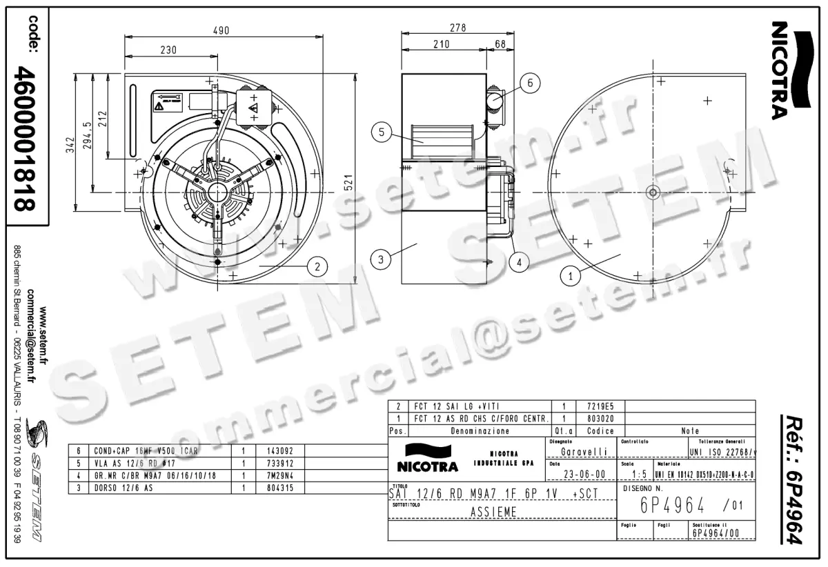 4624001818-VENTILATEUR NICOTRA GEBHARDT SAI12/6RD 515W 6P M230V 1V M9A7 +BB *6P4964* 2