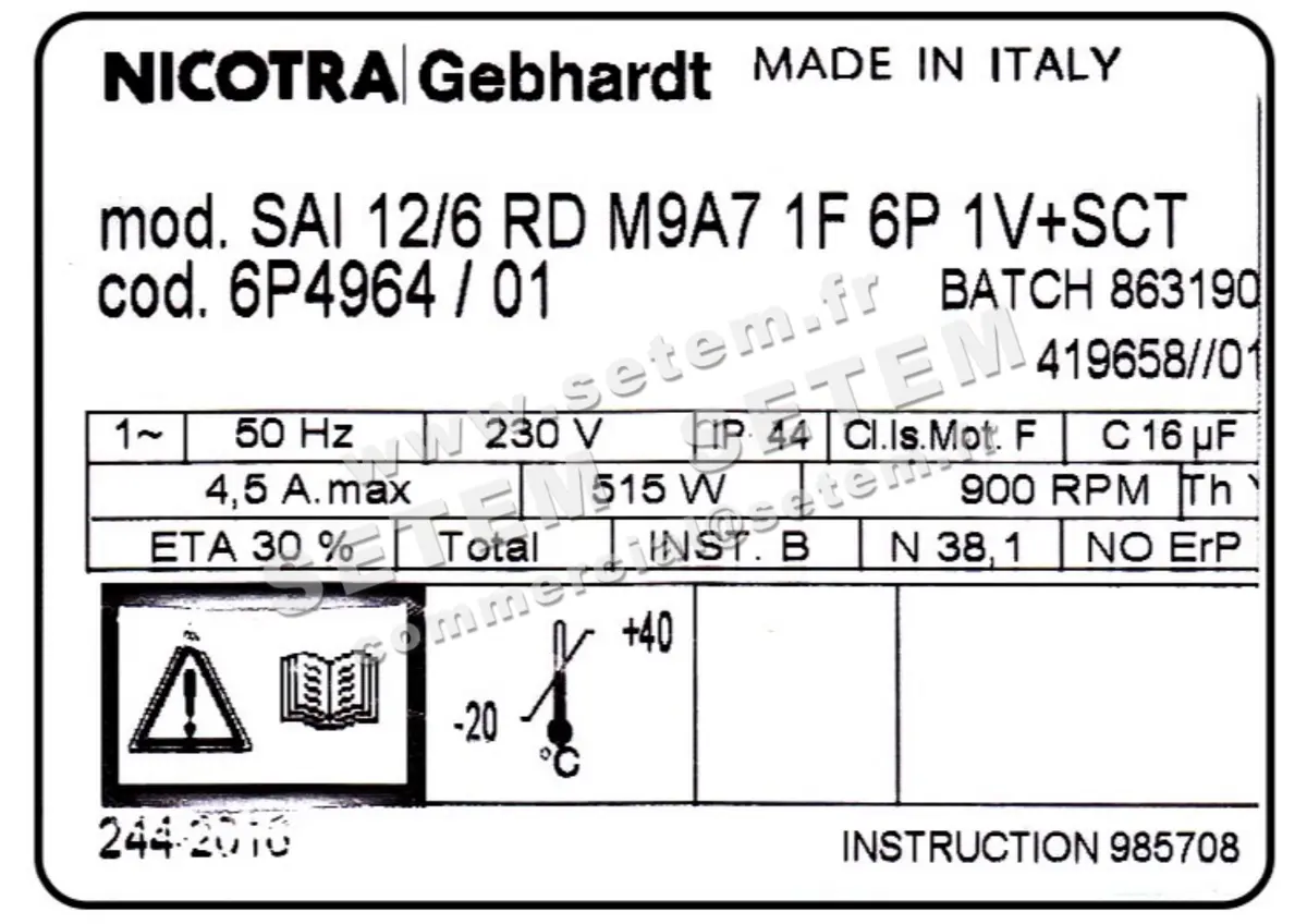 4624001818-VENTILATEUR NICOTRA GEBHARDT SAI12/6RD 515W 6P M230V 1V M9A7 +BB *6P4964* 3