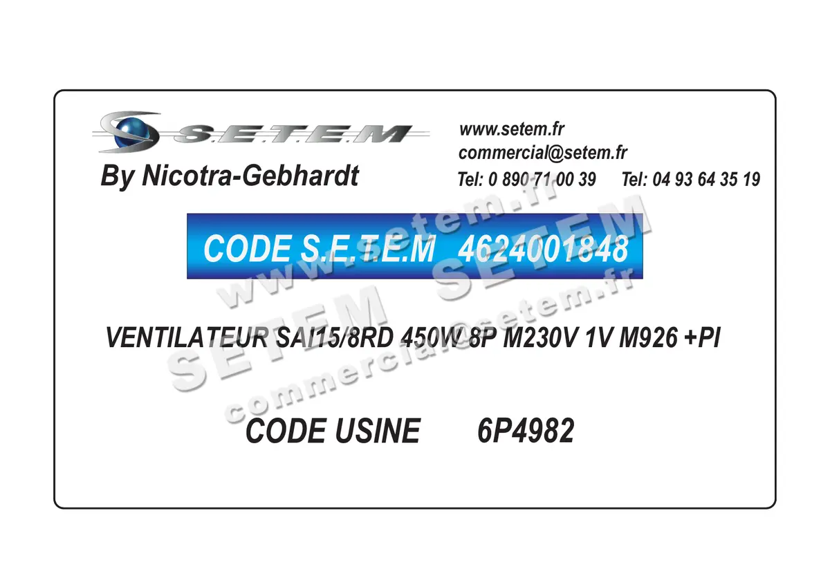 4624001848-VENTILATEUR NICOTRA GEBHARDT SAI15/8RD 450W 8P M230V 1V M926 +PI *6P4982*