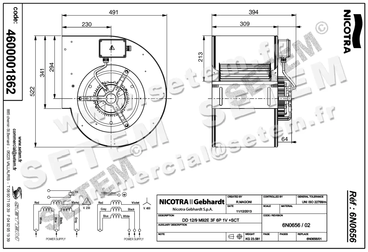 4624001862-VENTILATEUR NICOTRA GEBHARDT DD12/9 1300W 6P T230/400V 1V M92E +BB *6N0656* 2