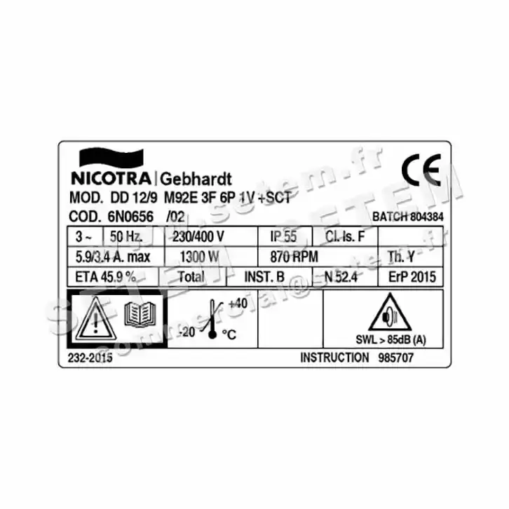 4624001862-VENTILATEUR NICOTRA GEBHARDT DD12/9 1300W 6P T230/400V 1V M92E +BB *6N0656* 3