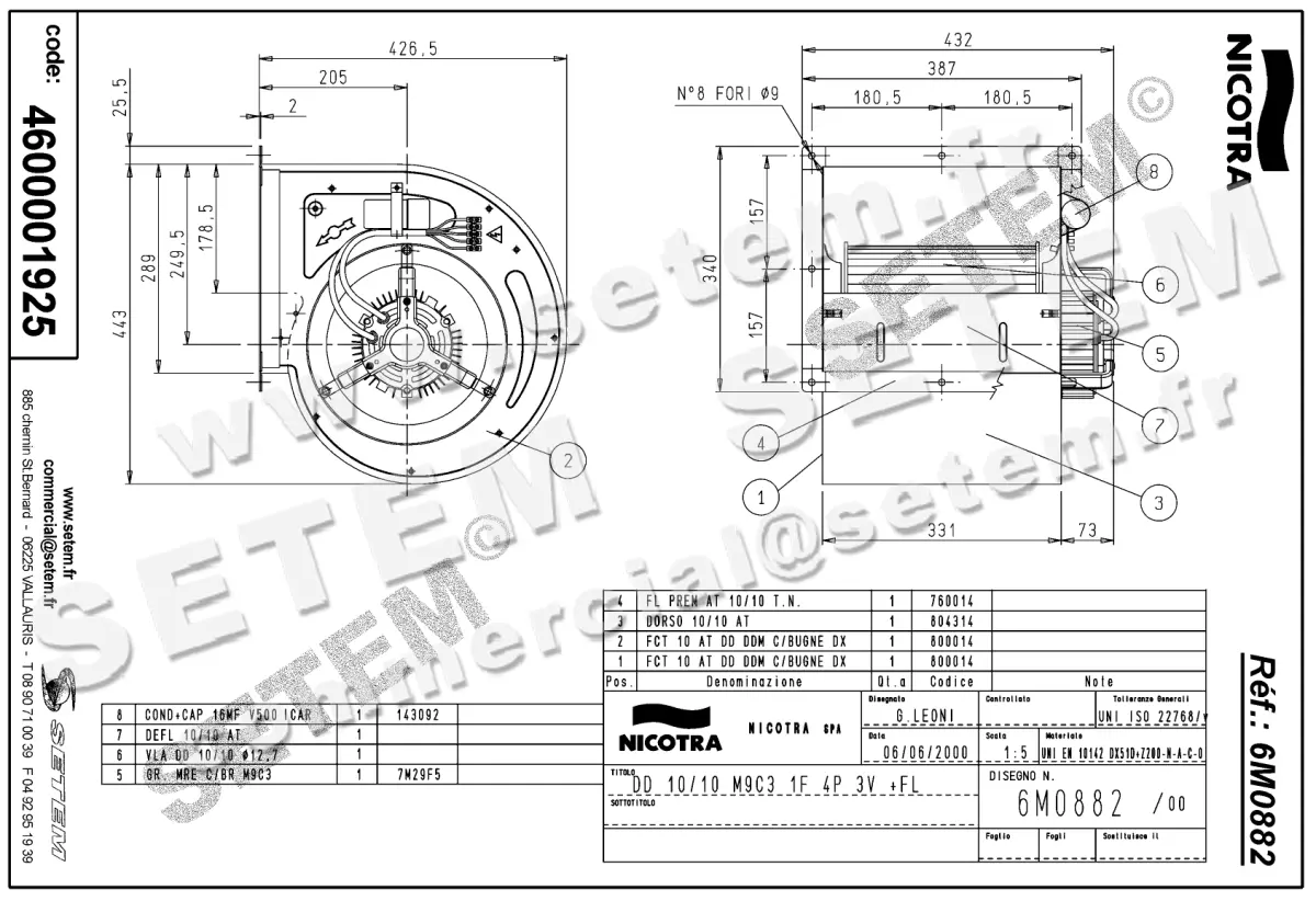 4624001925-VENTILATEUR NICOTRA GEBHARDT DD10/10 550W 4P M230V 3V M9C3 +BR *6M0882* 2