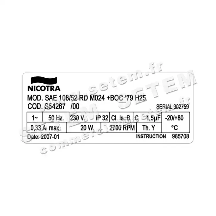 4624001942-VENTILATEUR NICOTRA GEBHARDT SAE108/52RD 20W 2P M230V 1V M024 +BR *S54267* 3