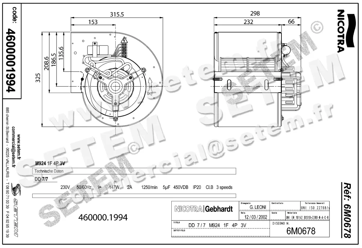 4624001994-VENTILATEUR NICOTRA GEBHARDT DD7/7 147W 4P M230V 3V M924 *6M0678* 2