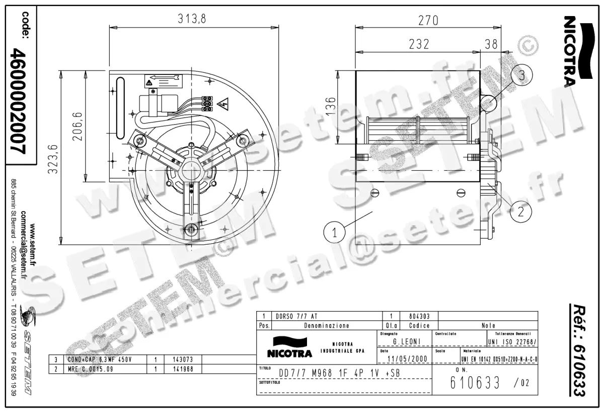 4624002007-VENTILATEUR NICOTRA GEBHARDT DD7/7 147W 4P M230V 1V M968 +PI *610633* 2