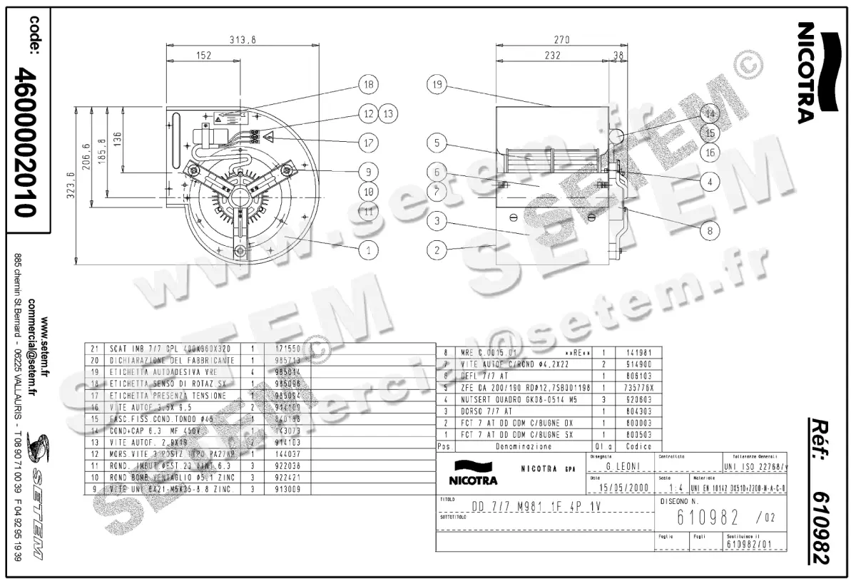4624002010-VENTILATEUR NICOTRA GEBHARDT DD7/7 147W 4P M230V 1V M981 *610982* 2