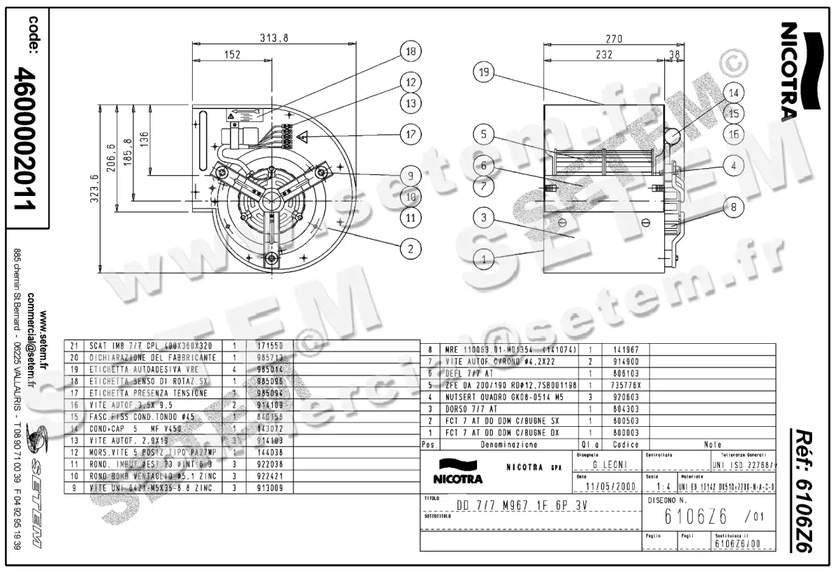 4624002011-VENTILATEUR NICOTRA GEBHARDT DD7/7 147W 6P M230V 3V M967 *6106Z6* 2