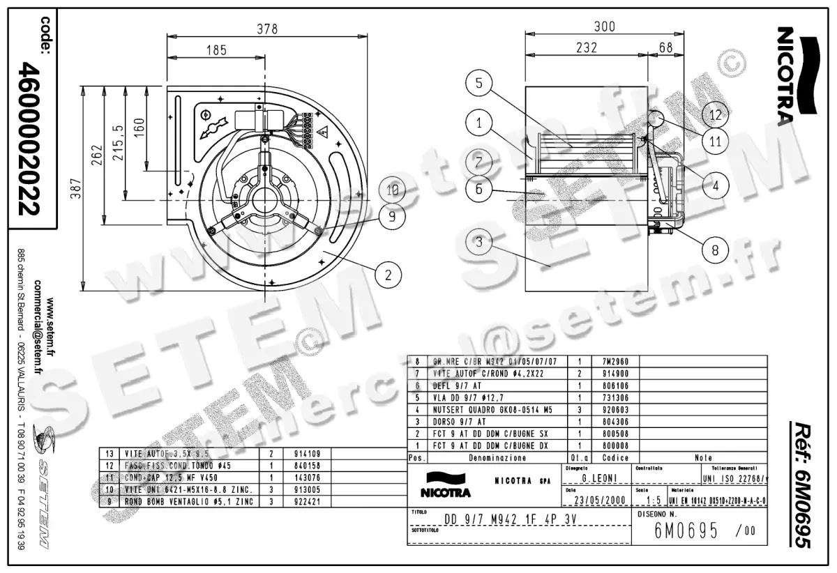 4624002022-VENTILATEUR NICOTRA GEBHARDT DD9/7 420W 4P M230V 3V M942 *6M0695* 2