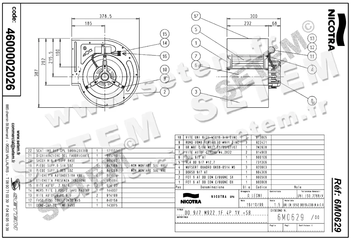 4624002026-VENTILATEUR NICOTRA GEBHARDT DD9/7 370W 4P M230V 1V M922 +PI *6M0629* 2