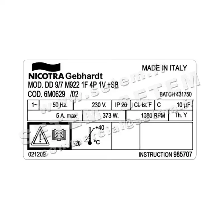 4624002026-VENTILATEUR NICOTRA GEBHARDT DD9/7 370W 4P M230V 1V M922 +PI *6M0629* 3