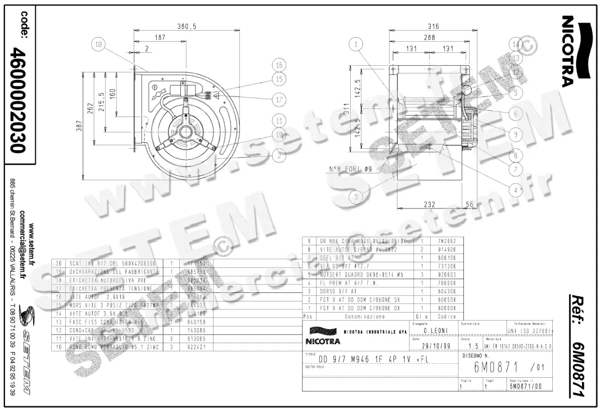 4624002030-VENTILATEUR NICOTRA GEBHARDT DD9/7 300W 4P M230V 1V M946 +BR *6M0871* 2
