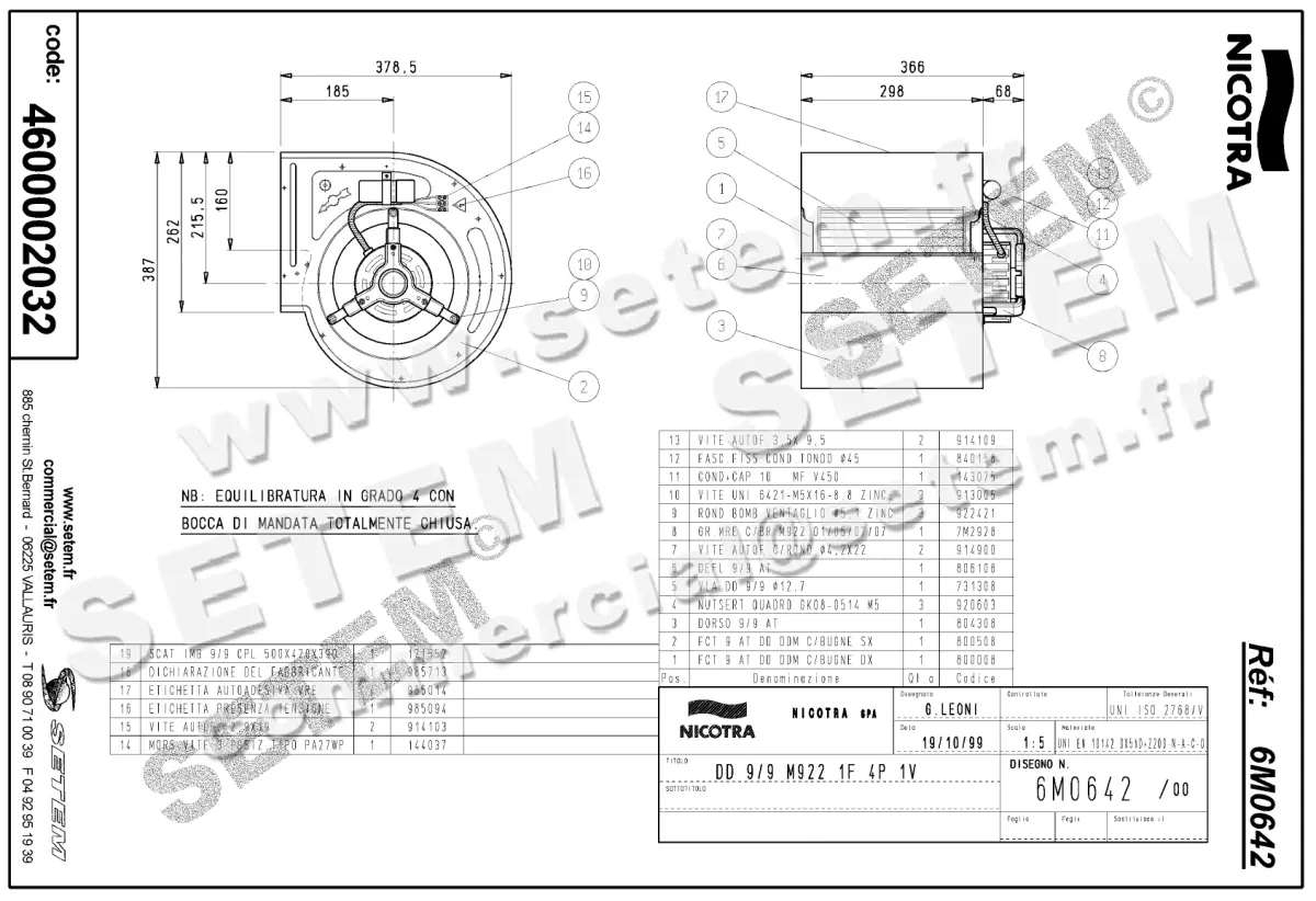 4624002032-VENTILATEUR NICOTRA GEBHARDT DD9/9 370W 4P M230V 1V M922 *6M0642* 2