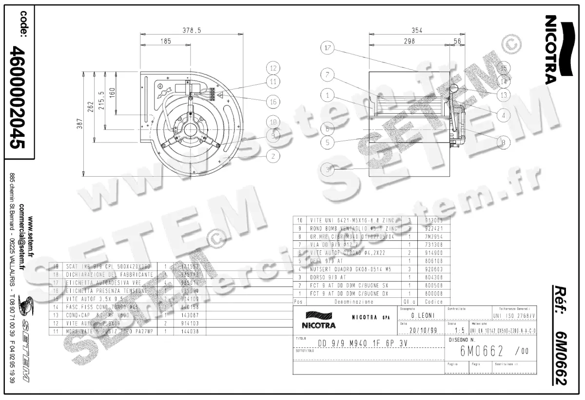 4624002045-VENTILATEUR NICOTRA GEBHARDT DD9/9 245W 6P M230V 3V M940 *6M0662* 2