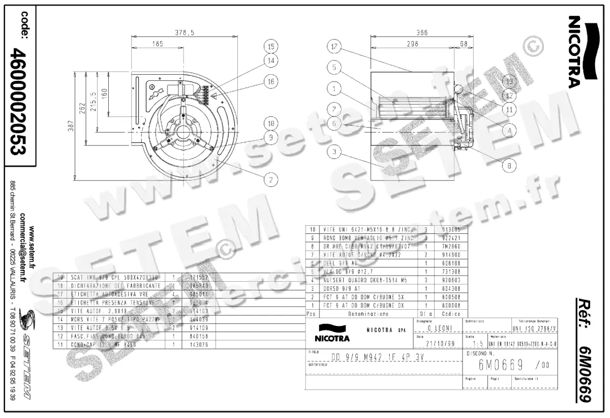 4624002053-VENTILATEUR NICOTRA GEBHARDT DD9/9 420W 4P M230V 3V M942 *6M0669* 2