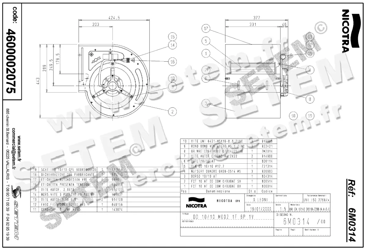 4624002075-VENTILATEUR NICOTRA GEBHARDT DD10/10 245W 6P M230V 1V M002 *6M0314* 2