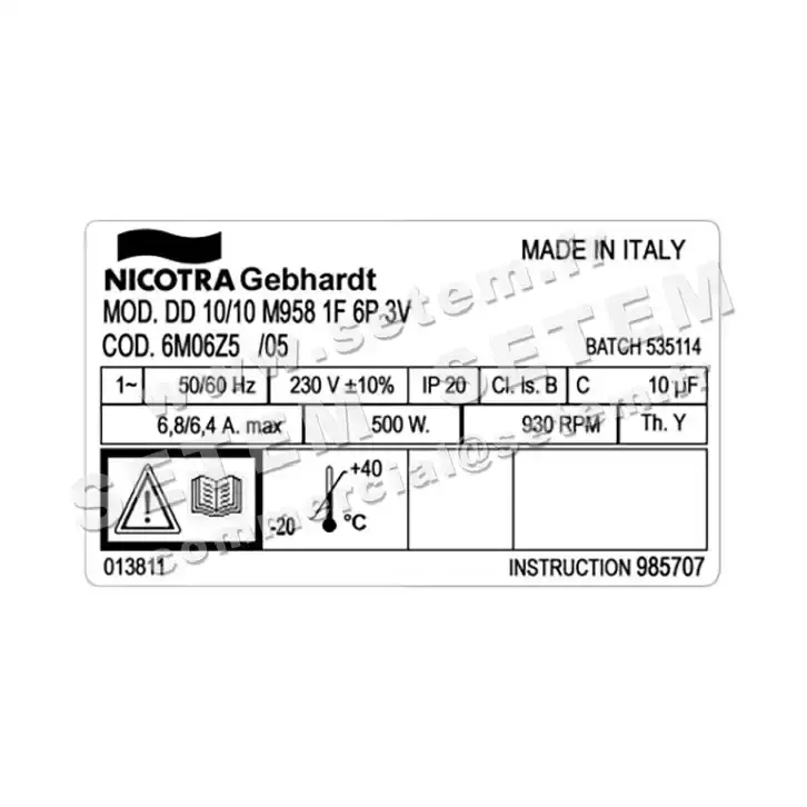 4624002089-VENTILATEUR NICOTRA GEBHARDT DD10/10 500W 6P M230V 3V M958 *6M06Z5* 3