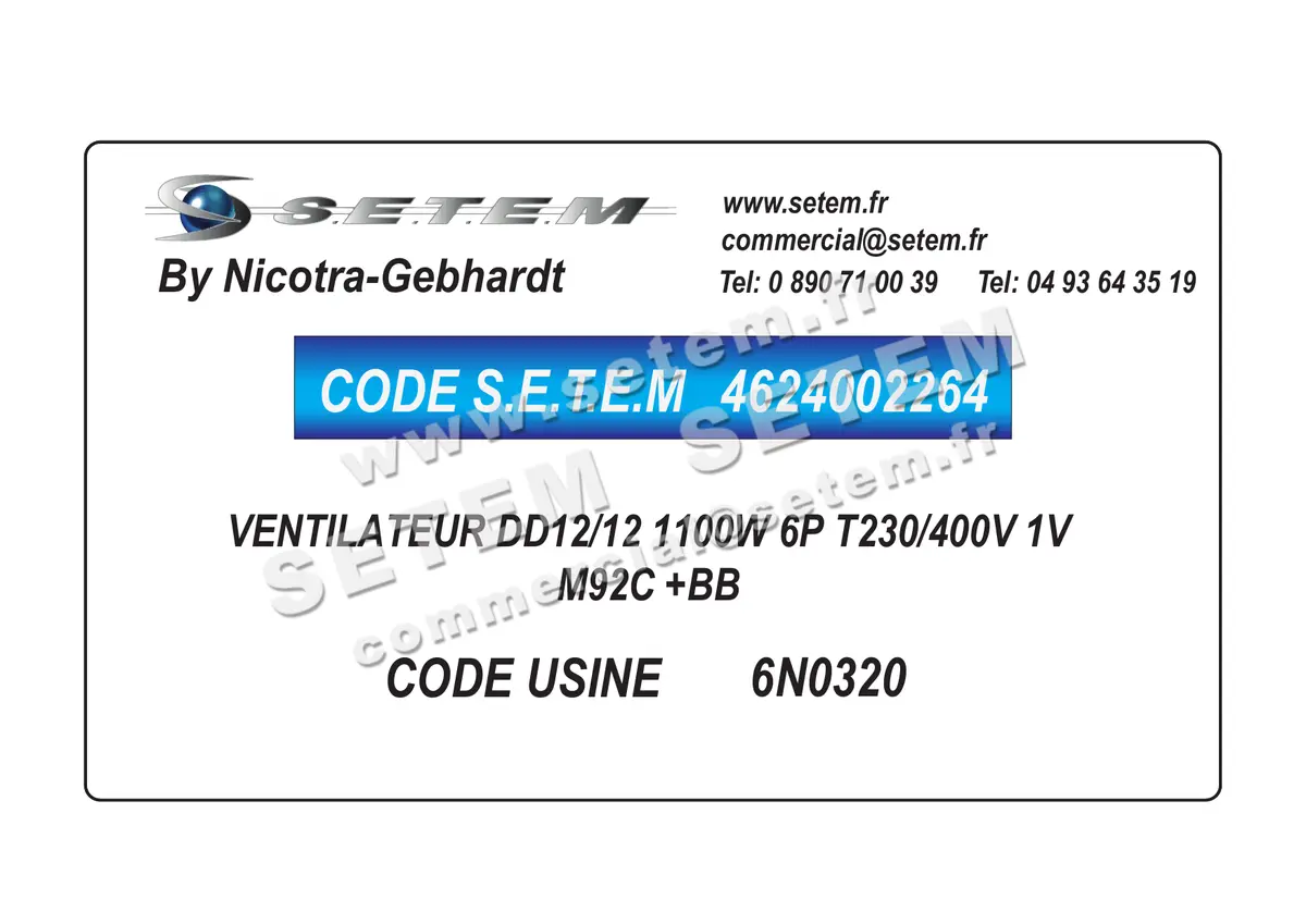 4624002264-VENTILATEUR NICOTRA GEBHARDT DD12/12 1100W 6P T230/400V 1V M92C +BB *6N0320* 5