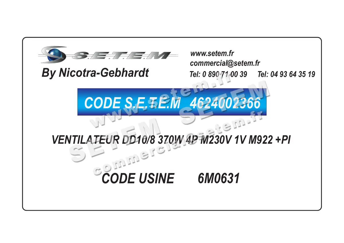 4624002366-VENTILATEUR NICOTRA GEBHARDT DD10/8 370W 4P M230V 1V M922 +PI *6M0631*