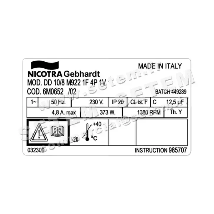 4624002374-VENTILATEUR NICOTRA GEBHARDT DD10/8 370W 4P M230V 1V M922 *6M0652* 3