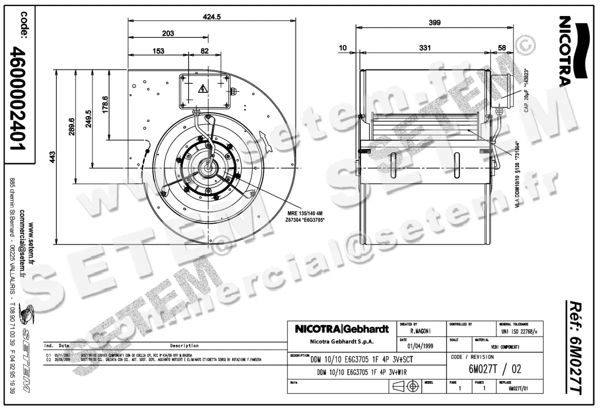 4624002401-VENTILATEUR NICOTRA GEBHARDT DDM10/10 550W 4P M230V 3V E6G3705 +BB *6M027T* 2