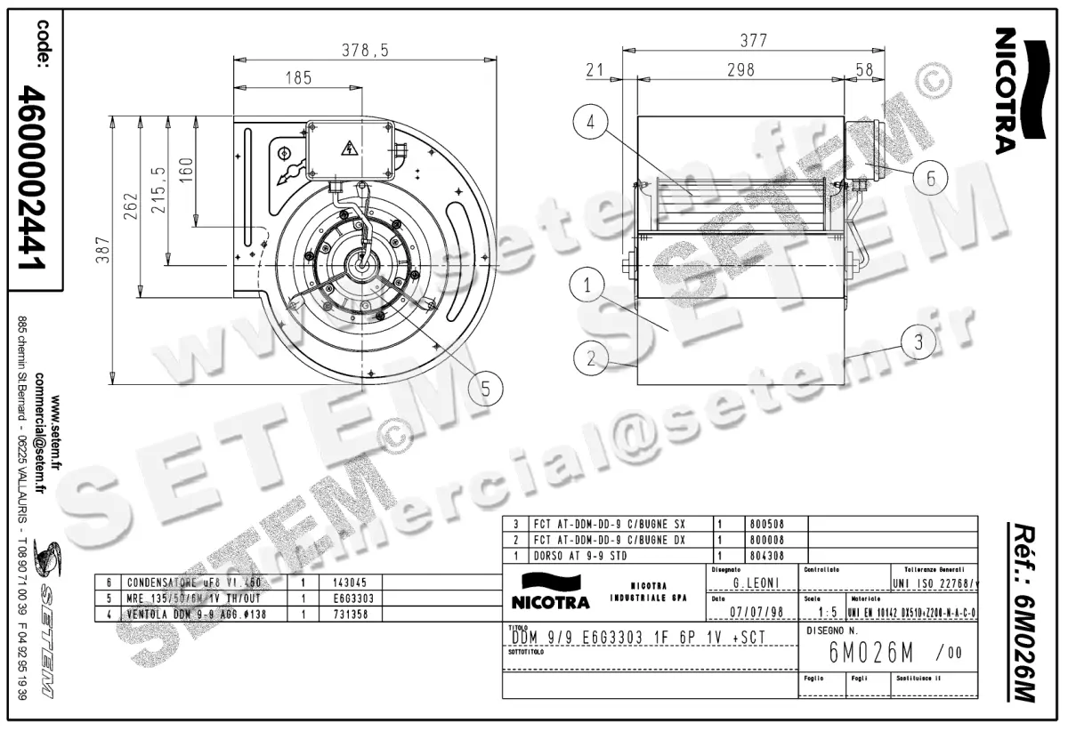 4624002441-VENTILATEUR NICOTRA GEBHARDT DDM9/9 200W 6P M230V 1V E6G3303 +BB *6M026M* 2