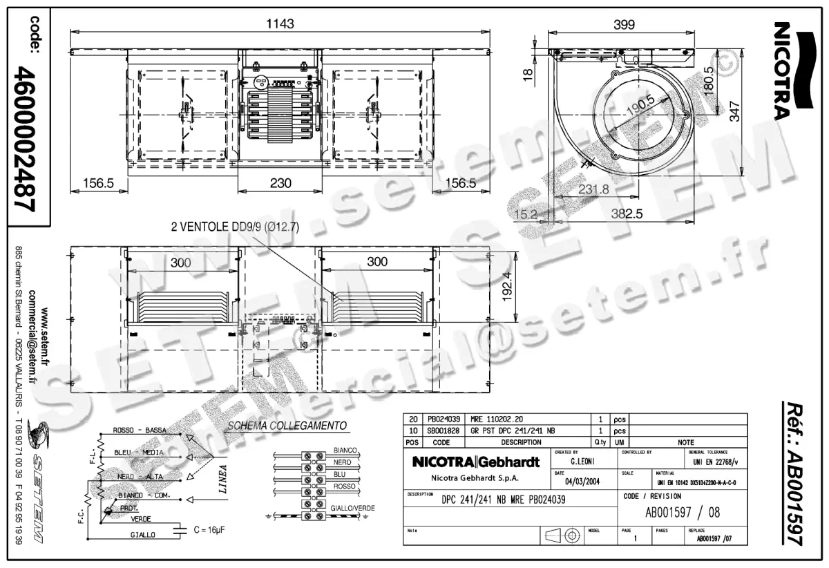 4624002487-GMV NICOTRA GEBHARDT DPC241/241NB MRE PB024039 "38040074.001" *AB001597* 2