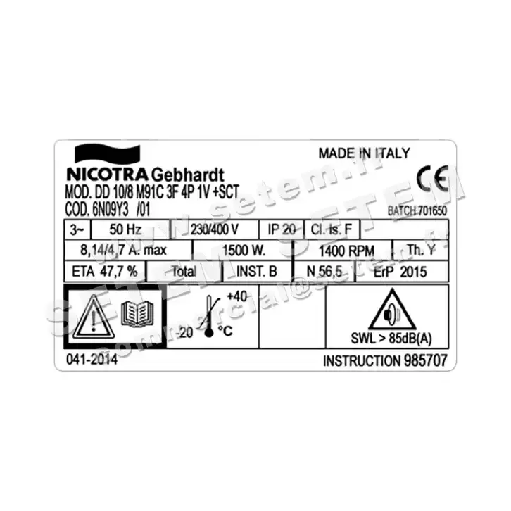 4624002500-VENTILATEUR NICOTRA GEBHARDT DD10/8 1500W 4P T230/400V 1V M91C +BB *6N09Y3* 3