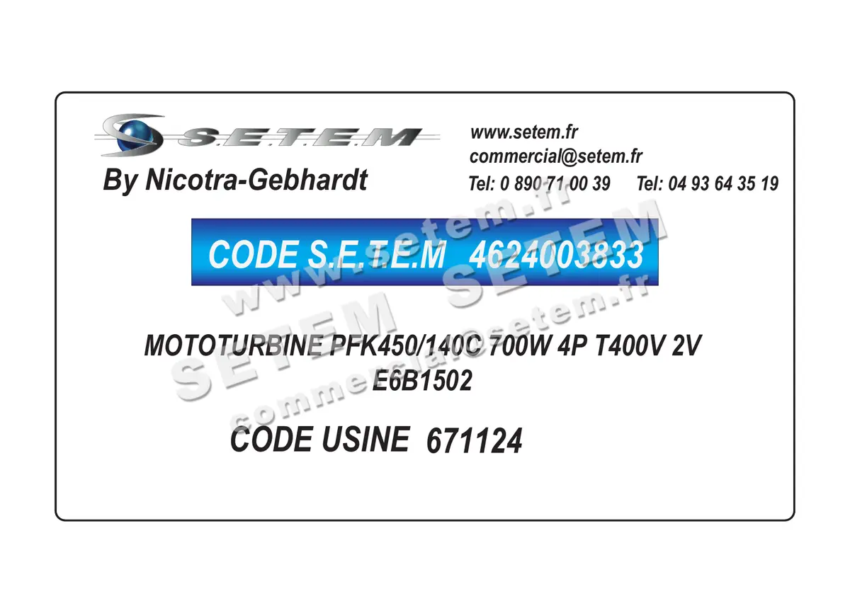 4624003833-MOTOTURBINE NICOTRA GEBHARDT PFK450/140C 700W 4P T400V 2V E6B1502 *671124* 5