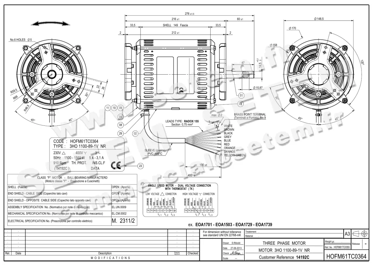 4624005003-MOTEUR NICOTRA GEBHARDT 3HO1100.89.1V.NR *HOFM61TC0364*