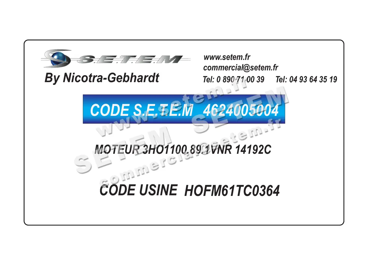 4624005004-MOTEUR NICOTRA GEBHARDT 3HO1100.89.1VNR "14192C" *HOFM61TC0364* +BRAS 5