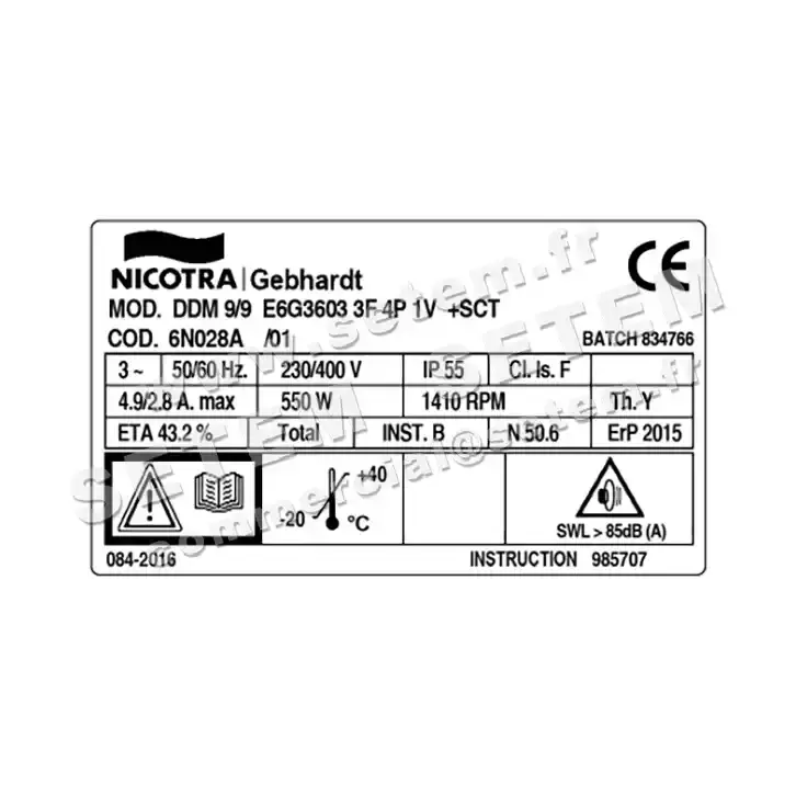 4624005019-VENTILATEUR NICOTRA GEBHARDT DDM9/9 550W 4P T230/400V 1V E6G3603 +BB *6N028A* 3