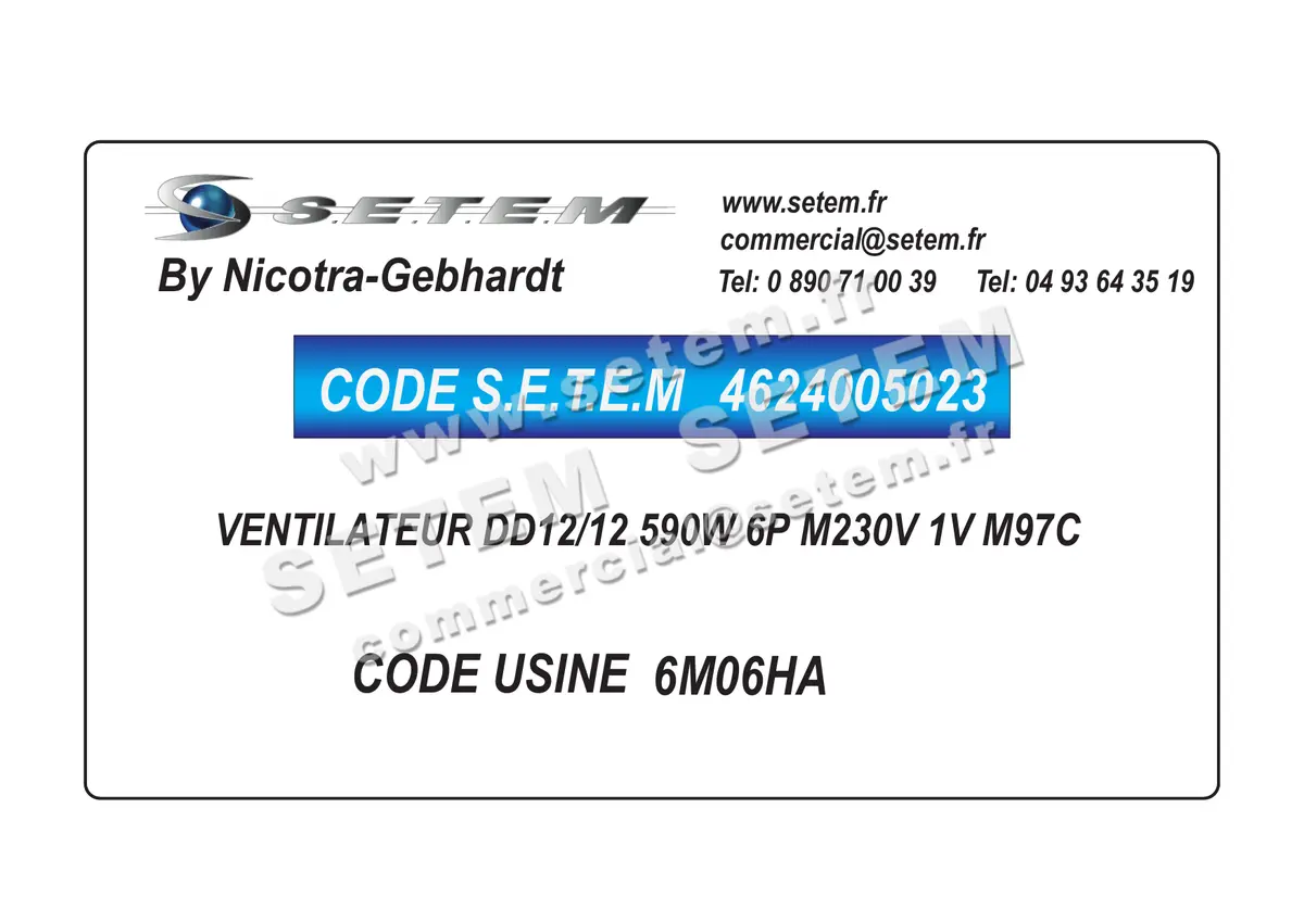 4624005023-VENTILATEUR NICOTRA GEBHARDT DD12/12 590W 6P M230V 1V M97C *6M06HA* 5