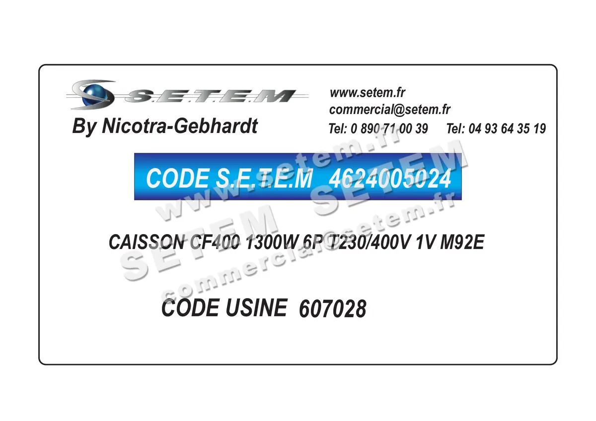 4624005024-CAISSON NICOTRA GEBHARDT CF400 1300W 6P T230/400V 1V M92E *607028* 5