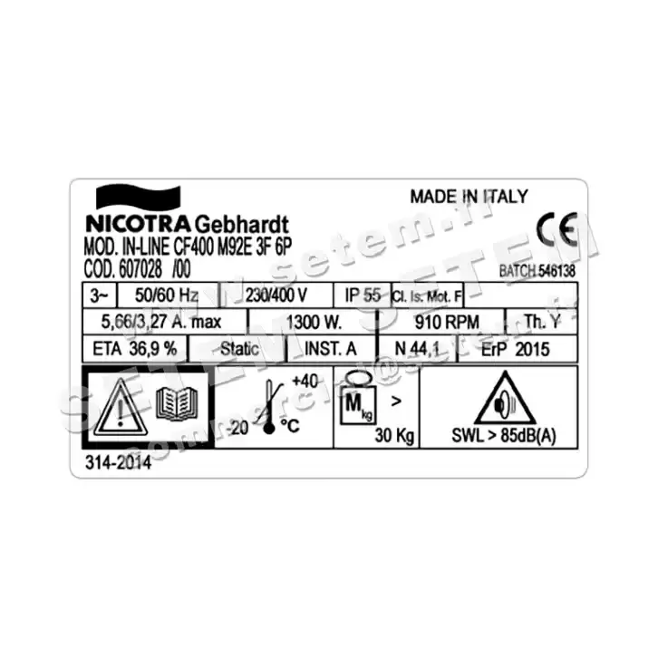 4624005024-CAISSON NICOTRA GEBHARDT CF400 1300W 6P T230/400V 1V M92E *607028* 3