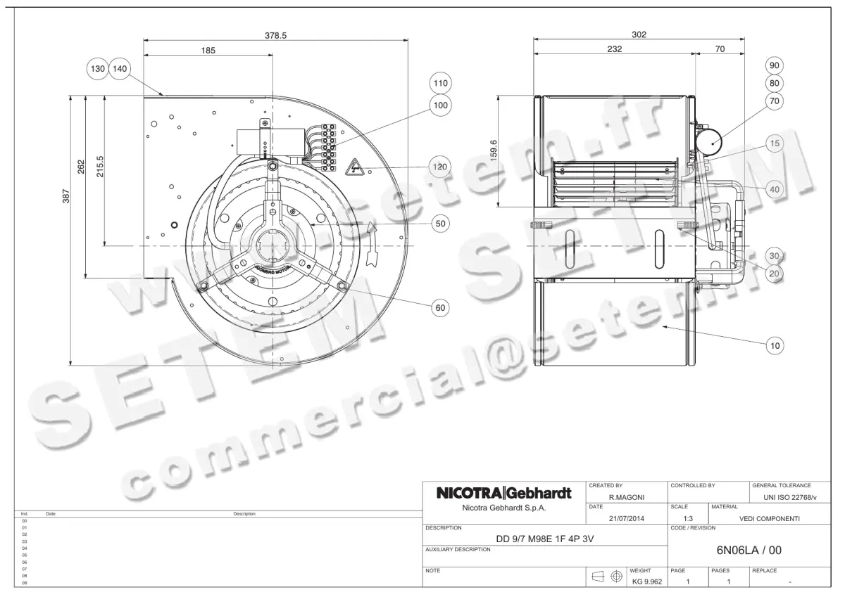 4624005025-VENTILATEUR NICOTRA GEBHARDT DD9/7 1F 4P 3V M98E *6N06LA*