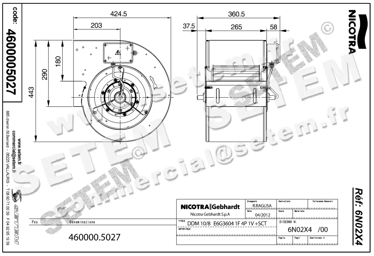 4624005027-VENTILATEUR NICOTRA GEBHARDT DDM10/8 550W 4P M230V 1V E6G3604 +BB *6N02X4* 2
