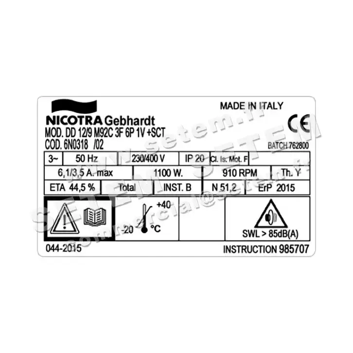 4624005031-VENTILATEUR NICOTRA GEBHARDT DD12/9 1100W 6P T230/400V 1V M92C +BB *6N0318* 3