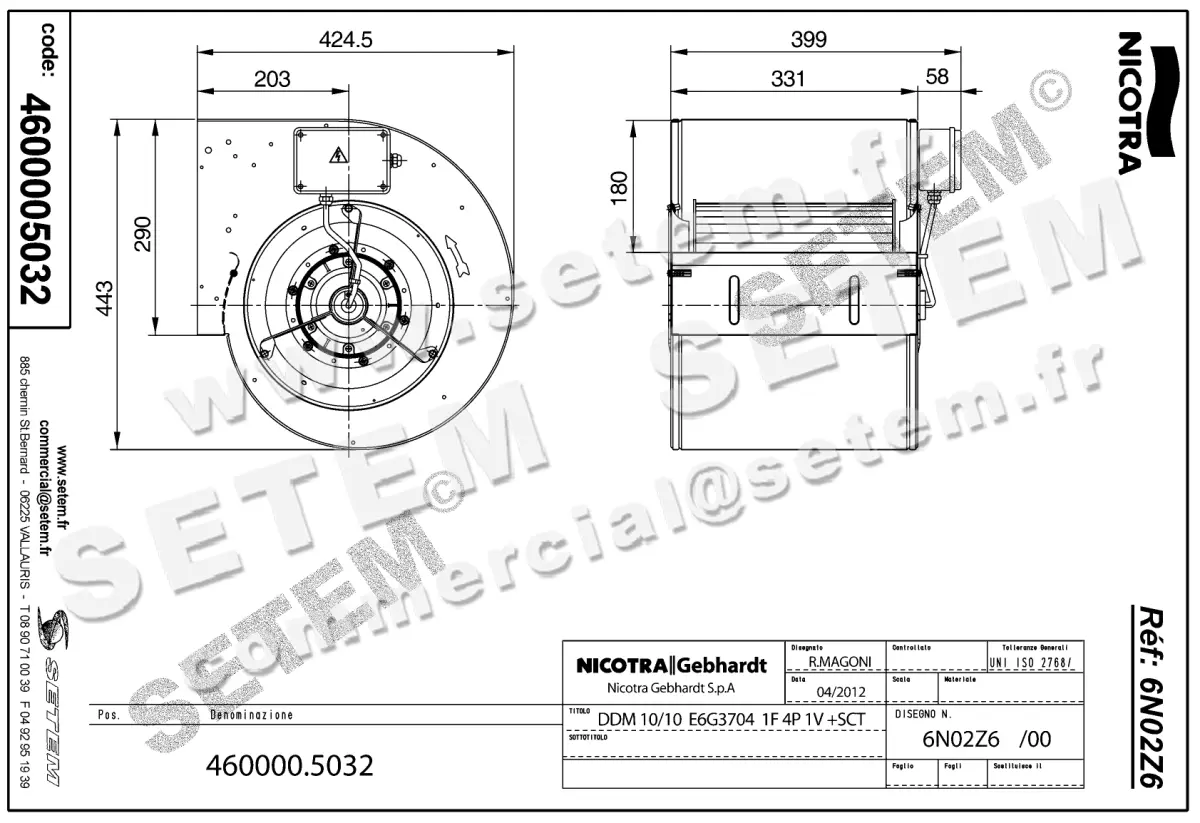 4624005032-VENTILATEUR NICOTRA GEBHARDT DDM10/10 600W 4P M230V 1V E6G3704 +BB *6N02Z6* 2