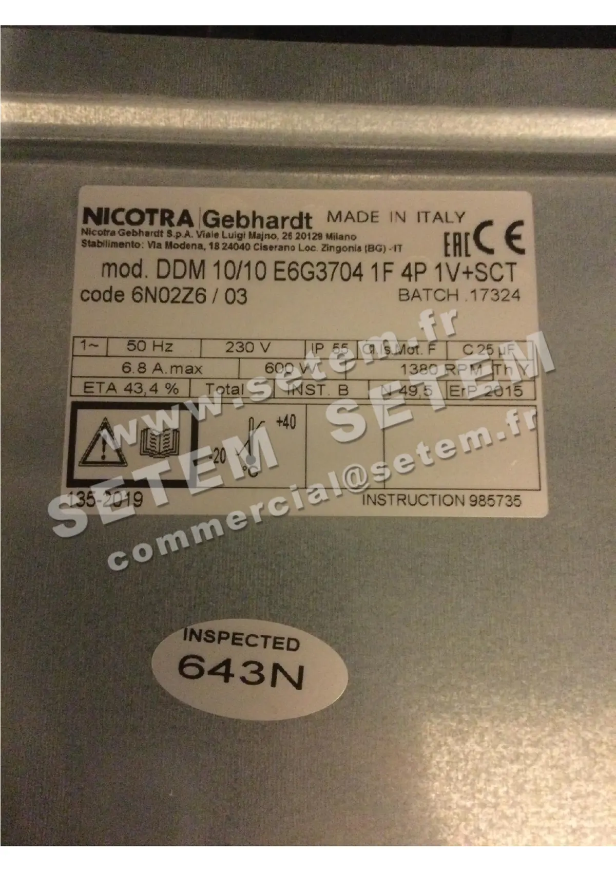 4624005032-VENTILATEUR NICOTRA GEBHARDT DDM10/10 600W 4P M230V 1V E6G3704 +BB *6N02Z6* 3