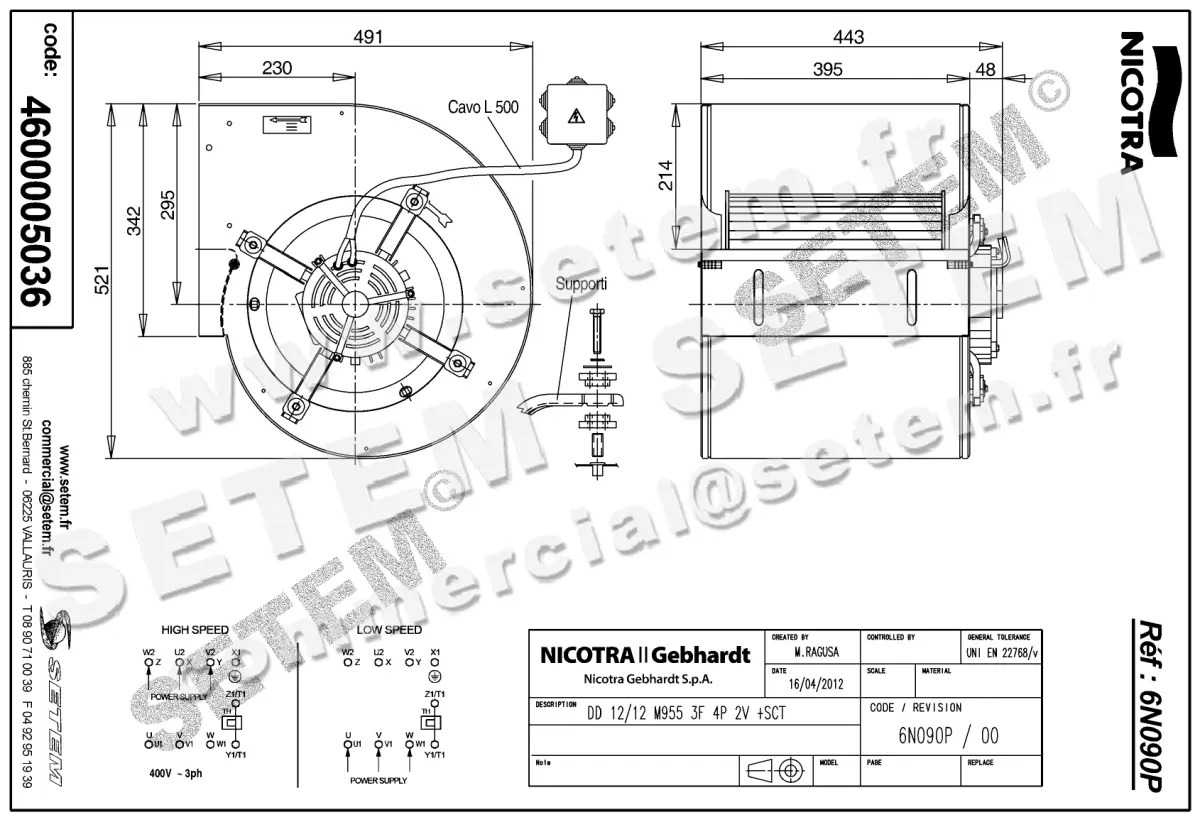 4624005036-VENTILATEUR NICOTRA GEBHARDT DD12/12 1500W 4P T400V 2V M955 +BB *6N090P* 3