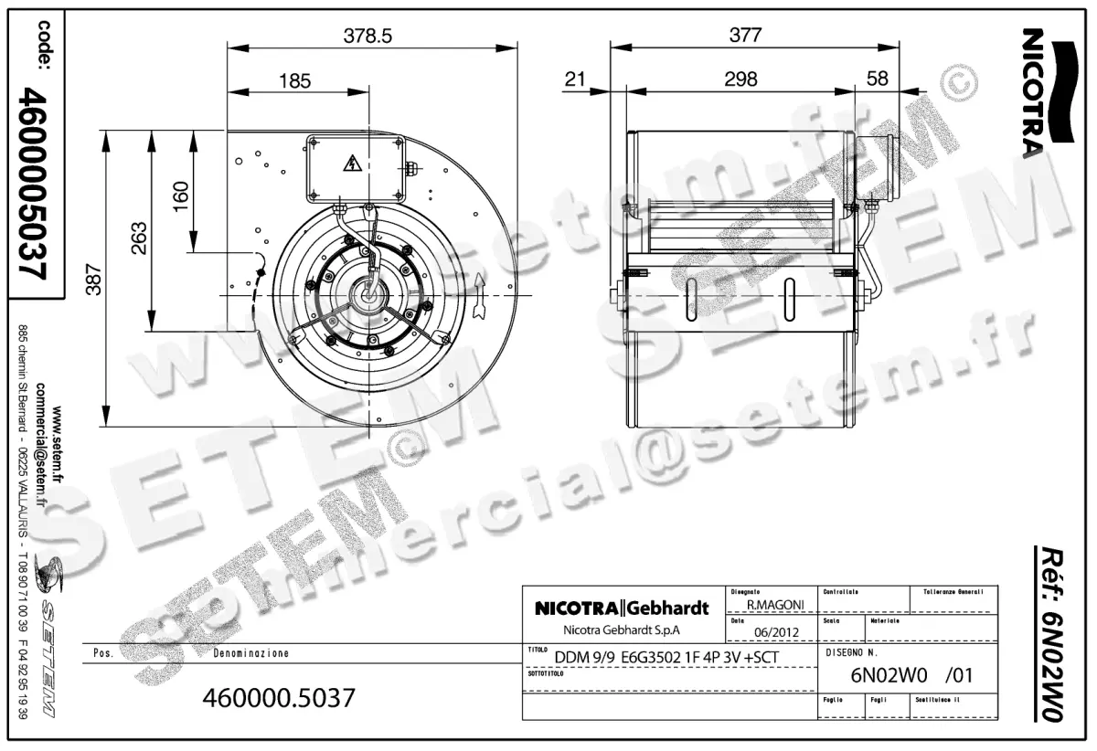 4624005037-VENTILATEUR NICOTRA GEBHARDT DDM9/9 350W 4P M230V 3V E6G3502 +BB *6N02W0* 2