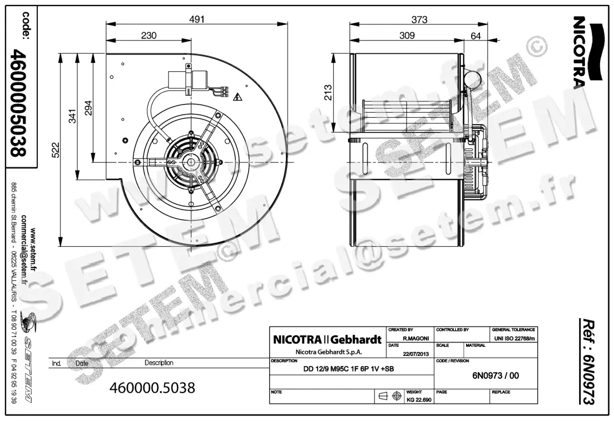 4624005038-VENTILATEUR NICOTRA GEBHARDT DD12/9 736W 6P M230V 1V M95C +PI *6N0973* 2