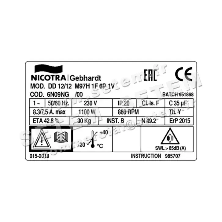 4624005052-VENTILATEUR NICOTRA GEBHARDT DD12/12 1100W 6P M230V 1V M97H *6N09NG* 5