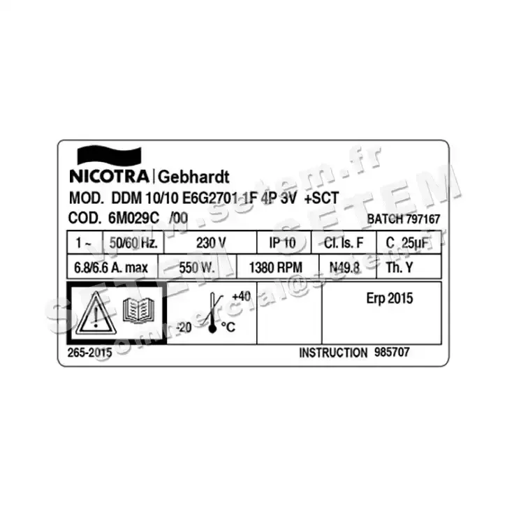 4624005085-VENTILATEUR NICOTRA GEBHARDT DDM10/10 550W 4P M230V 3V E6G2701 +BB *6N029C* 3