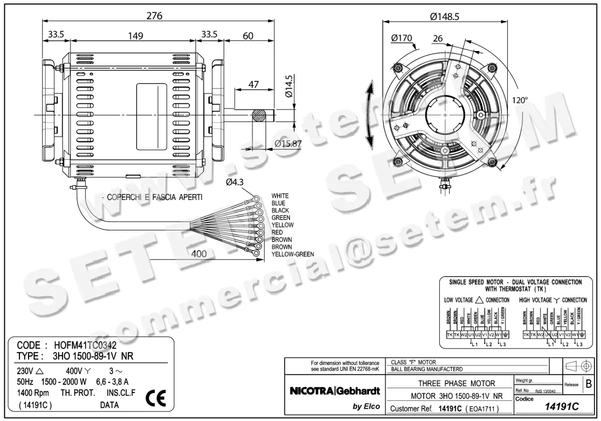 4624005086-MOTEUR NICOTRA GEBHARDT 3HO1500.89.1V.NR "14191C" *HOFM41TC0342*