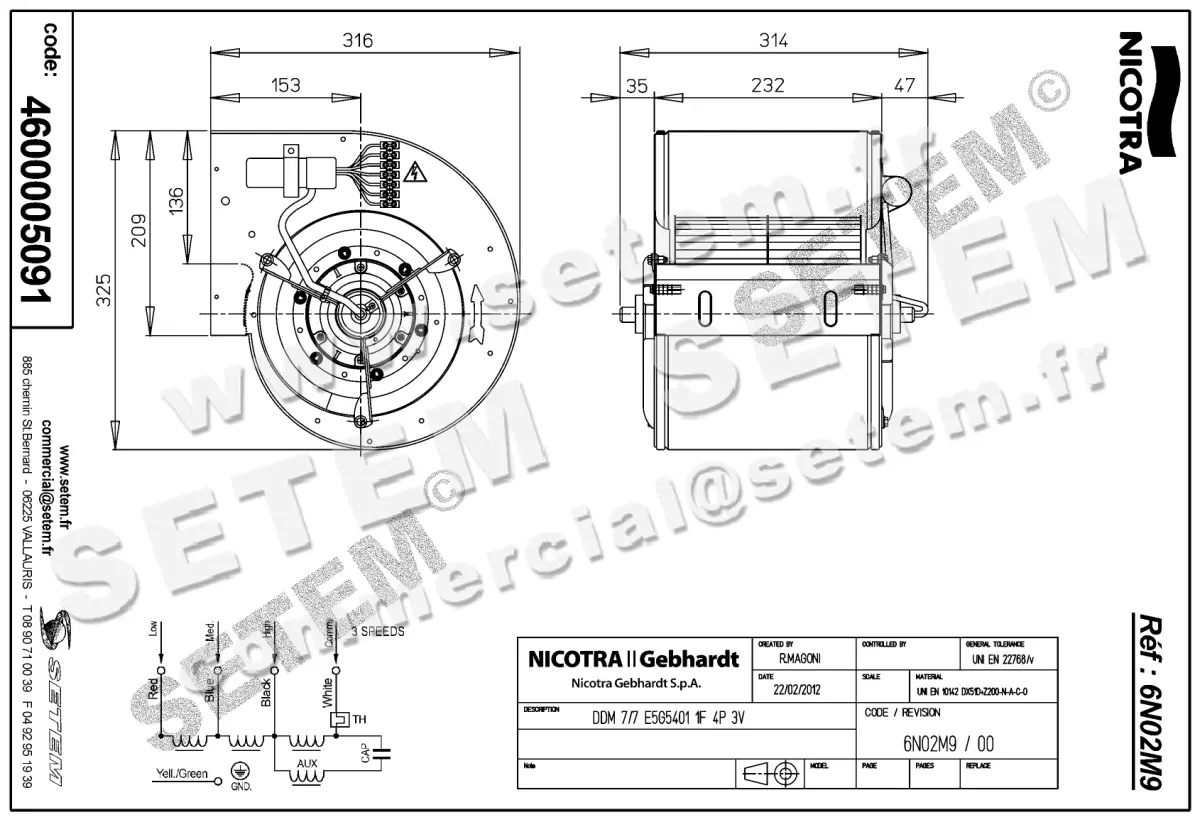 4624005091-VENTILATEUR NICOTRA GEBHARDT DDM7/7 150W 4P M230V 3V E5G5401 *6N02M9* 2