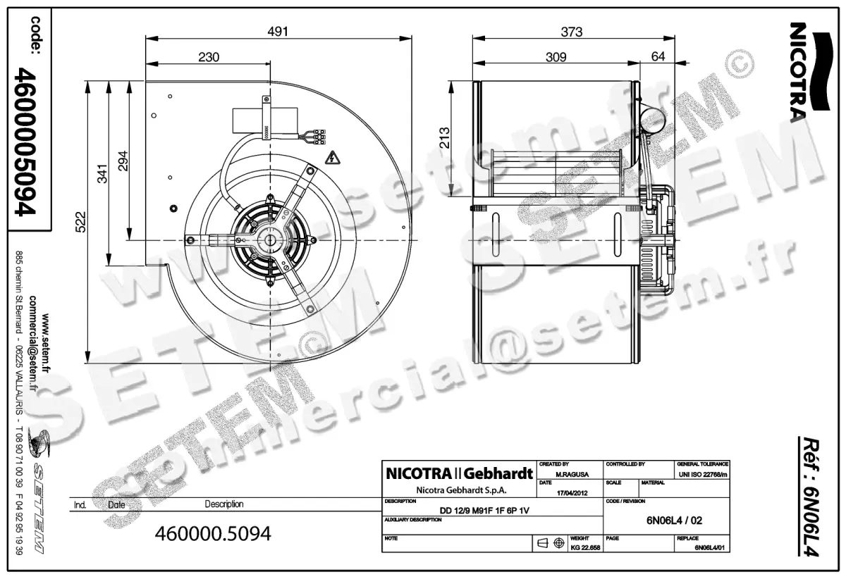 4624005094-VENTILATEUR NICOTRA GEBHARDT DD12/9 590W 6P M230V 1V M91F *6N06L4* 2